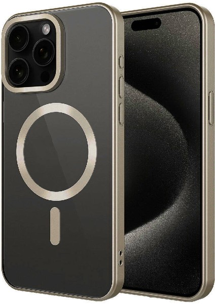 Apple iPhone 15 Pro Kılıf Mat Tasarımlı Magsafe Wireless Şarj Özellikli Zore Mat Setro Kapak-Titanyum