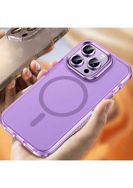 Apple iPhone 15 Pro Max Kılıf Airbagli Magsafe Wireless Şarj Özellikli Lens Koruyuculu Zore Klaptika Kapak-Gri