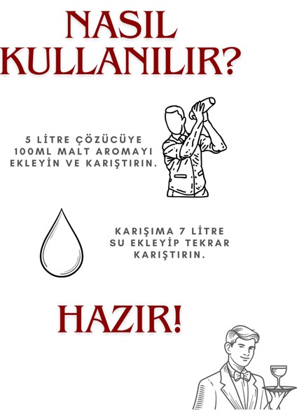 Kırmızı Malt Aroma Viski Kiti - Orijinal Lezzet - Hazır Karışım Malt Aroması 100ml (5 Litre İçin Uyumludur)