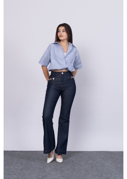 Ön Süs Cepli Düğme Detaylı Denim Likralı Pantolon 30173 fiyatları