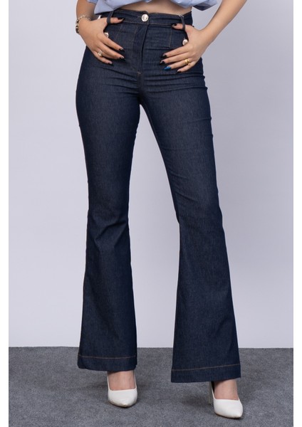 Ön Süs Cepli Düğme Detaylı Denim Likralı Pantolon 30173 modelleri
