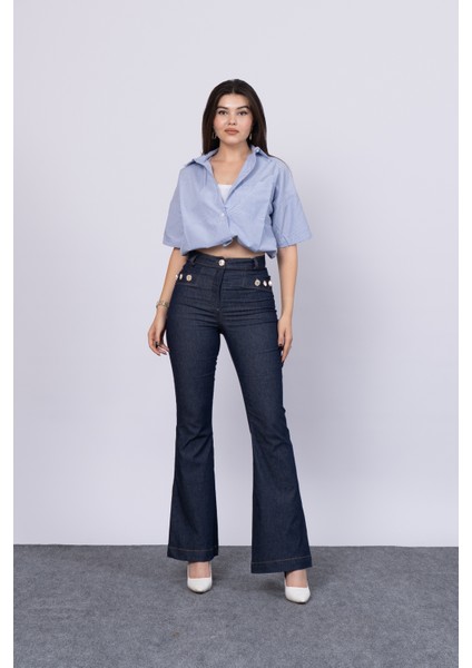 Ön Süs Cepli Düğme Detaylı Denim Likralı Pantolon 30173 fırsatları
