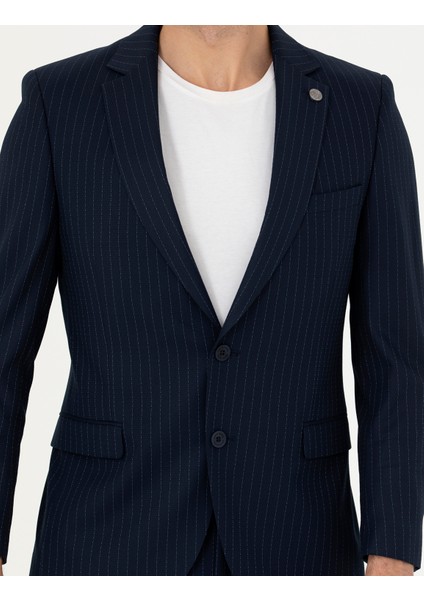 Erkek Lacivert Ex. Slim Fit Çizgili Takım Elbise 50287193-VR033