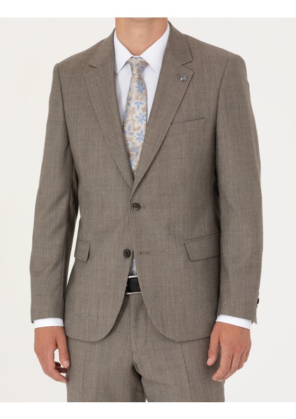 Erkek %100 Yün Bej Slim Fit Takım Elbise 50273450-VR011