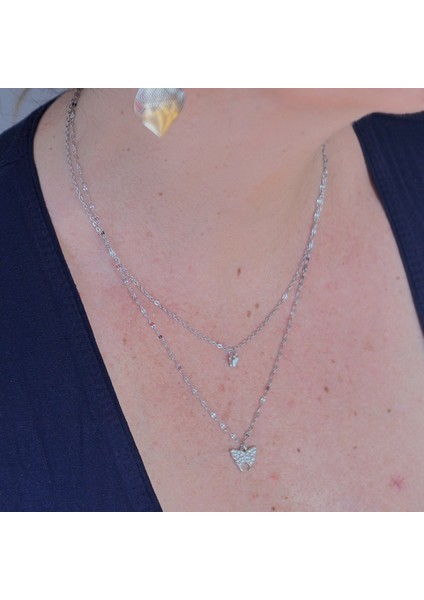 Zarafeti Tamamlayan Minimalist Tarzlı Çift Katmanlı Kelebekli Şık Kolye - Her Anınıza Işıltı Katın!