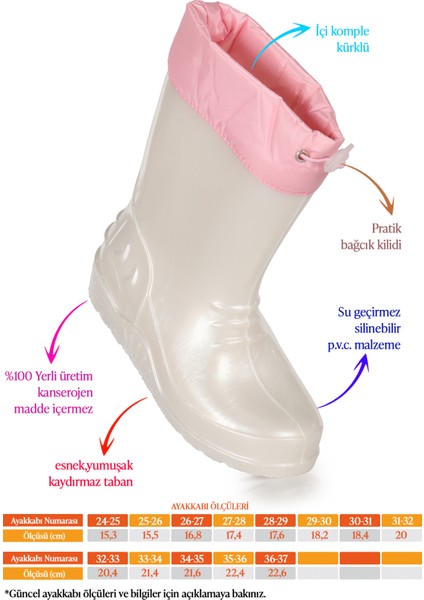 Linze Sedefli Su Geçirmez Kız Çocuk Yağmur Çizmesi fiyatları