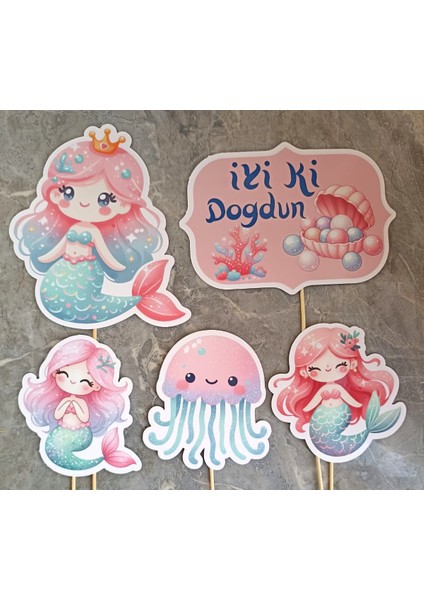 KUROMI-32PARÇA Tatlı Denizkızı Deniz Dev Doğum Günü Süsü Banner Pasta Kürdanı Cupcake Süsü Seti