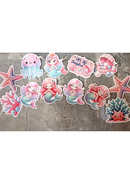 KUROMI-32PARÇA Tatlı Denizkızı Deniz Dev Doğum Günü Süsü Banner Pasta Kürdanı Cupcake Süsü Seti