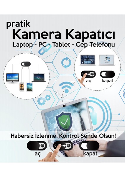 Pratik Web Kamera Kapatıcı - Ekstra Ince 0.7mm - Webcam Cover Gizliliğiniz Için Güvenli Kullanım