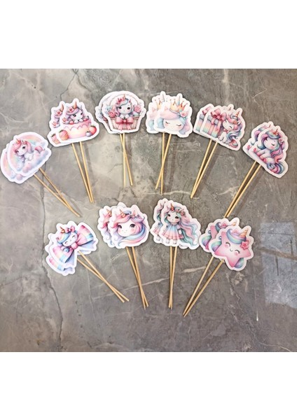 20 Adet Sevimli Unicorn Temalı Cupcake - Pasta - Kurabiye Süsleri Kürdanlı Dogum Günü Süsü fiyatları