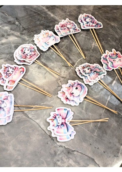 20 Adet Sevimli Unicorn Temalı Cupcake - Pasta - Kurabiye Süsleri Kürdanlı Dogum Günü Süsü fırsatları