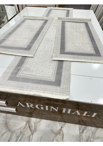 Yatak Odası 3'lü Halı Bambu Gri Renk Argın Halı