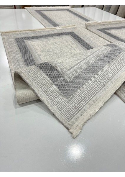 Yatak Odası 3'lü Halı Bambu Gri Renk Argın Halı modelleri