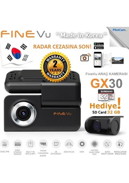 Finevu GX30 New 2ch Eds Radar Wi-Fi Fullhd Araç Kamerası