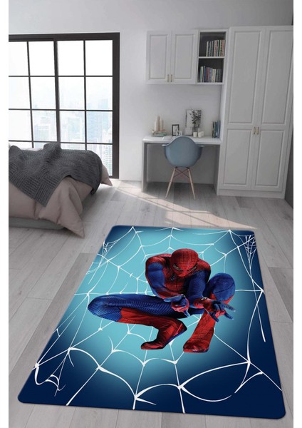 Kaymaz Taban Makinada Yıkanabilir Dijital Baskı Spiderman Desenli Çocuk Odası Halısı Dot Taban Halı