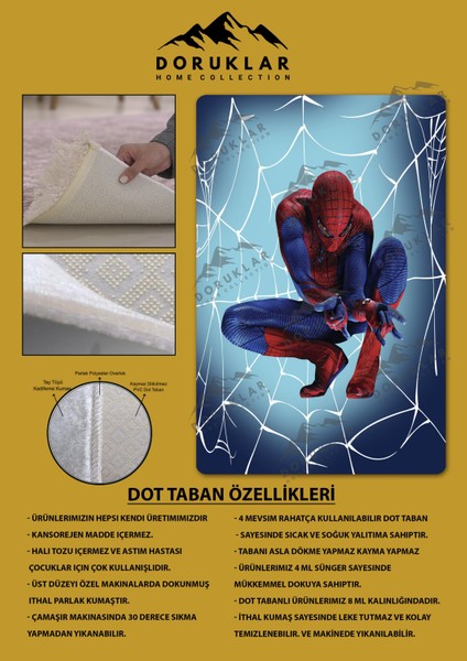 Kaymaz Taban Makinada Yıkanabilir Dijital Baskı Spiderman Desenli Çocuk Odası Halısı Dot Taban Halı fiyatları