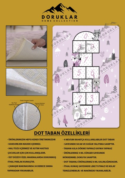 Kaymaz Taban Makinada Yıkanabilir Dijital Baskı Figürlü Seksek Desenli Çocuk Odası Halısı Dot Taban Halı fiyatları