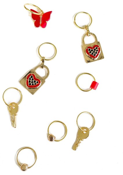 Kırmızı Düşler Kelebek ve Kalp Figürlü Saç Küpesi Seti 8 Parça fiyatları