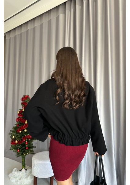 Kadın Siyah Beli Lastikli Astarlı Oversize Kaşe Ceket indirimleri