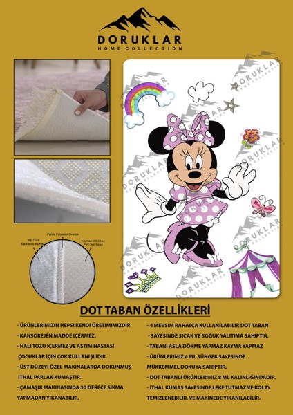 Kaymaz Taban Makinada Yıkanabilir Dijital Baskı Minnie Mouse Desenli Çocuk Odası Halısı Dot Taban Halı fiyatları