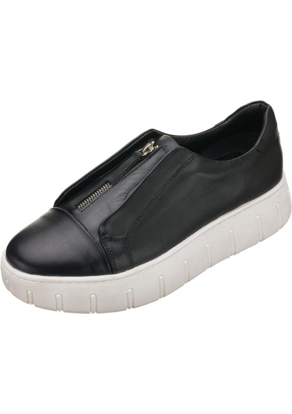 CK01 Siyah Deri Gündelik Spor Ayakkabı Rahat Geniş Kalıp