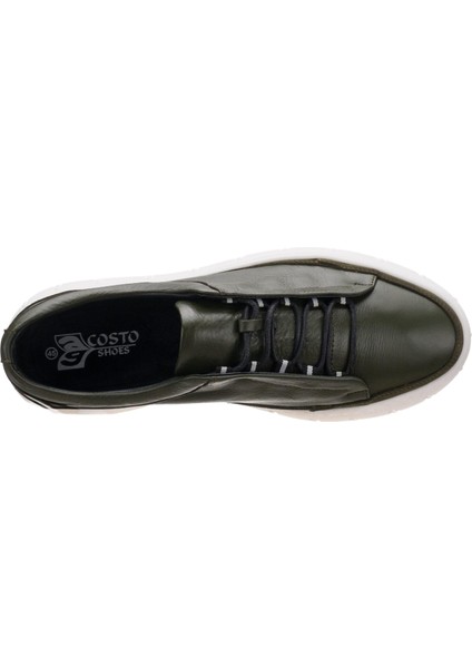 CK03 Haki Deri Büyük Numara Erkek Spor Ayakkabısı Rahat Geniş Kalıp Şık