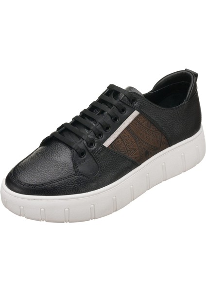 KKZ4103 Siyah Deri Gündelik Spor Ayakkabı Rahat Geniş Kalıp