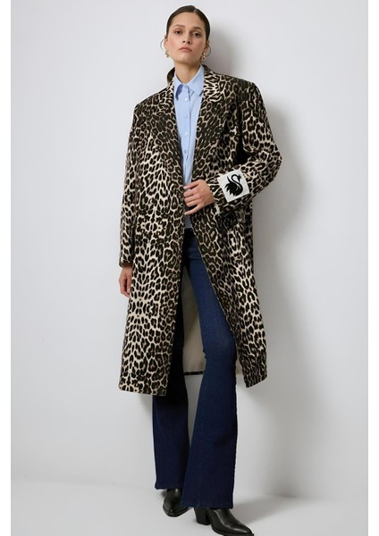 Leopar Desenli Uzun Ceket MKN3051
