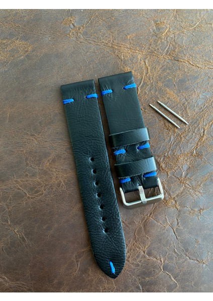 El Dikişi Parlak Siyah Gerçek Deri Saat Kordonu. Hakiki Deri. 18,20,22,24,26MM. Sipariş Üzerine Üretilir.