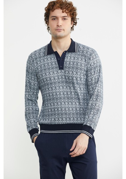 Yumuşak Dokulu Polo Yaka Pijama Takım - Lacivert fiyatları