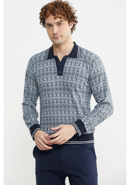 Yumuşak Dokulu Polo Yaka Pijama Takım - Lacivert modelleri