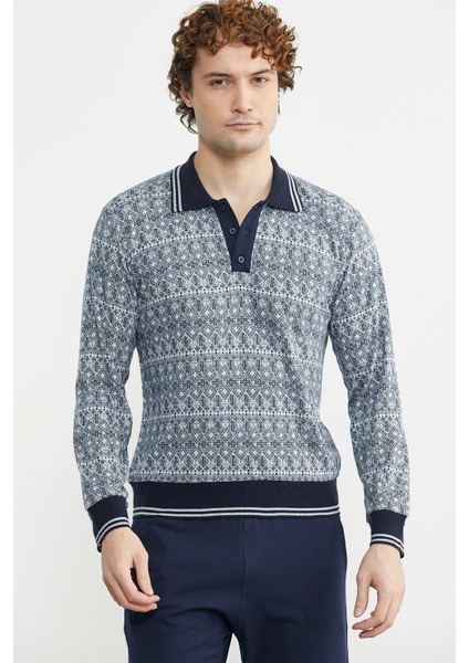 Yumuşak Dokulu Polo Yaka Pijama Takım - Lacivert fırsatları