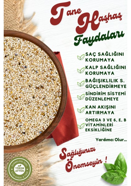 Yörem Afyon Meşhur Afyonkarahisar Glütensiz Yeni Mahsul Kavrulmamış Çiğ Beyaz Tane Haşhaş | 250gr.