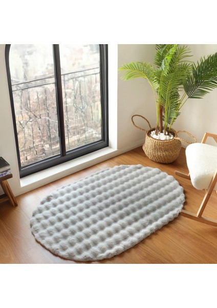 Ekstra Yumuşak Dokulu Gri Bubble Tavşan Tüyü Darcio Oval Post Peluş Halı fiyatları