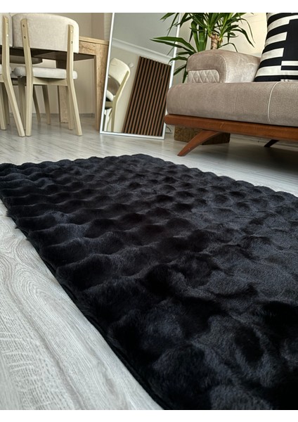 Ekstra Yumuşak Dokulu Siyah Bubble Tavşan Tüyü Darcio Dikdörtgen Post Peluş Halı fiyatları