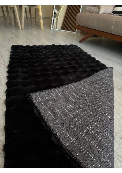 Ekstra Yumuşak Dokulu Siyah Bubble Tavşan Tüyü Darcio Dikdörtgen Post Peluş Halı modelleri