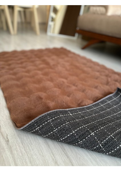 Ekstra Yumuşak Dokulu Kahverengi Bubble Tavşan Tüyü Darcio Dikdörtgen Post Peluş Halı modelleri