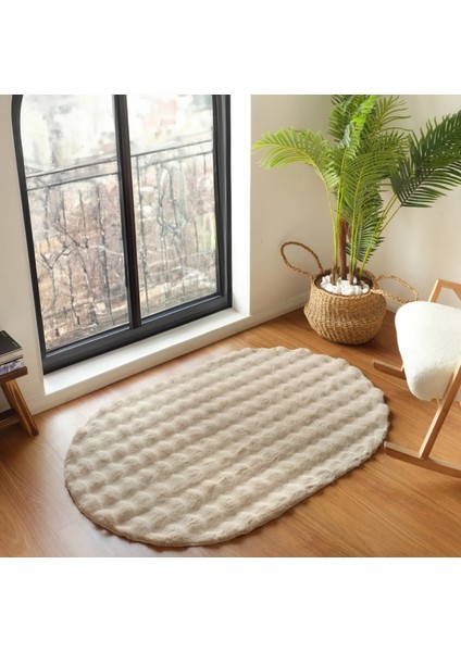 Ekstra Yumuşak Dokulu Bej Bubble Tavşan Tüyü Darcio Oval Post Peluş Halı fiyatları