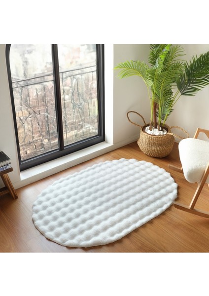 Ekstra Yumuşak Dokulu Kilim Beyaz Bubble Tavşan Tüyü Darcio Oval Post Peluş Halı fiyatları