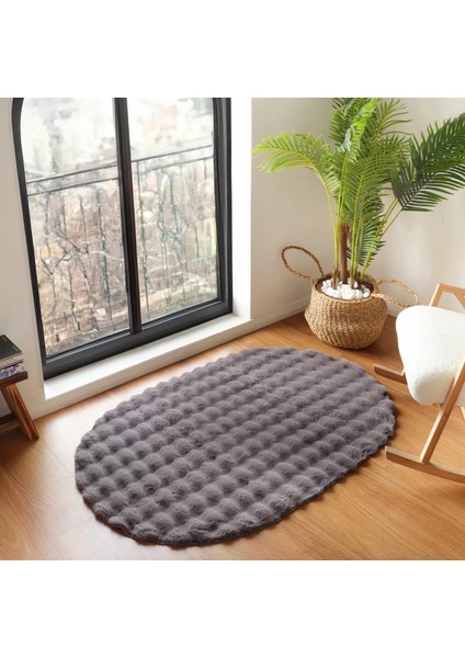 Ekstra Yumuşak Dokulu Antrasit Bubble Tavşan Tüyü Darcio Oval Post Peluş Halı fiyatları