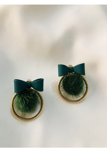 Ponponlu Yeşil Küpe