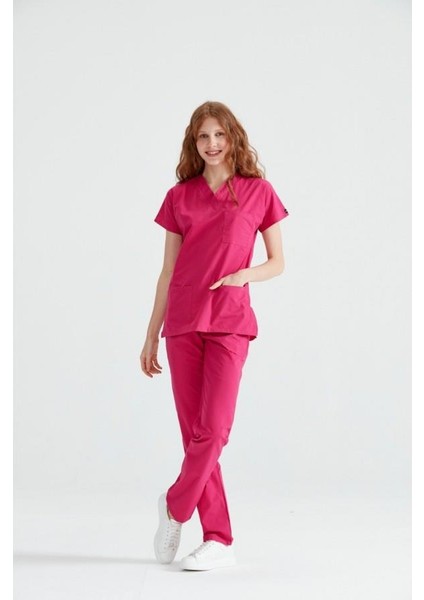 Pembe Hemşire Üniforması Zarf Yaka Hemşire Takımı