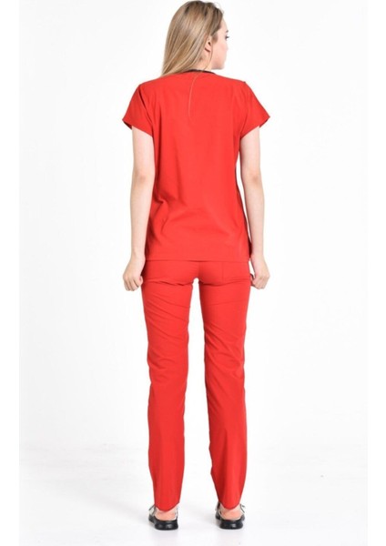 Kırmızı Hemşire Üniforması Zarf Yaka Hemşire Takımı fırsatları