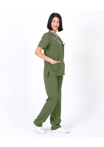 Yeşil Hemşire Üniforması Zarf Yaka Hemşire Takımı fiyatları