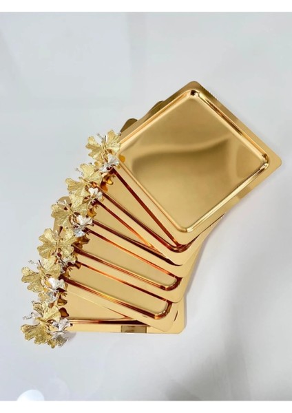 2'Li Lüx Kare Kelebekli Titanyum Kaplama Servis ,Çay ,Kahve ,İkramlık Sunum Tepsisi