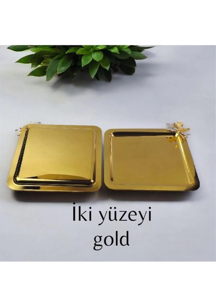 2'Li Lüx Kare Kelebekli Titanyum Kaplama Servis ,Çay ,Kahve ,İkramlık Sunum Tepsisi fiyatları