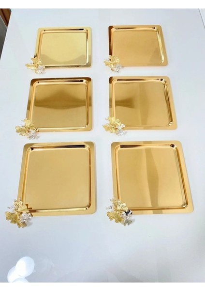 2'Li Lüx Kare Kelebekli Titanyum Kaplama Servis ,Çay ,Kahve ,İkramlık Sunum Tepsisi modelleri
