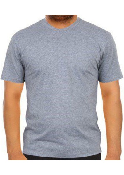 İş Elbiseleri Gri Sıfır Yaka Pamuk T-Shirt