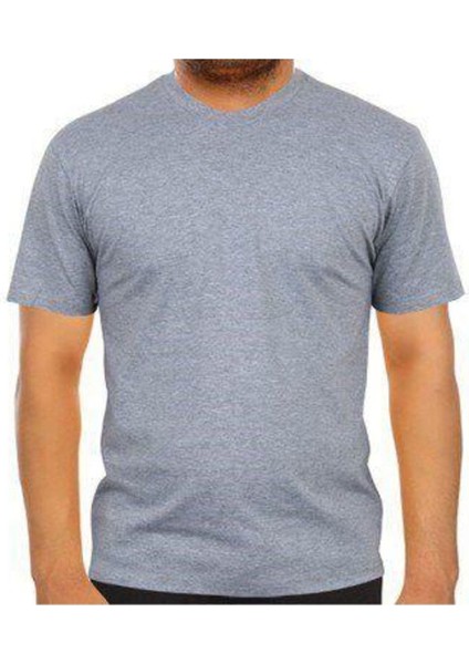 İş Elbiseleri Gri Sıfır Yaka Pamuk T-Shirt