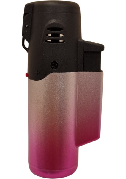 Premiumquality Gümüş-Pembe Masa Tipi Tek Torch Pürmüz Puro Çakmağı